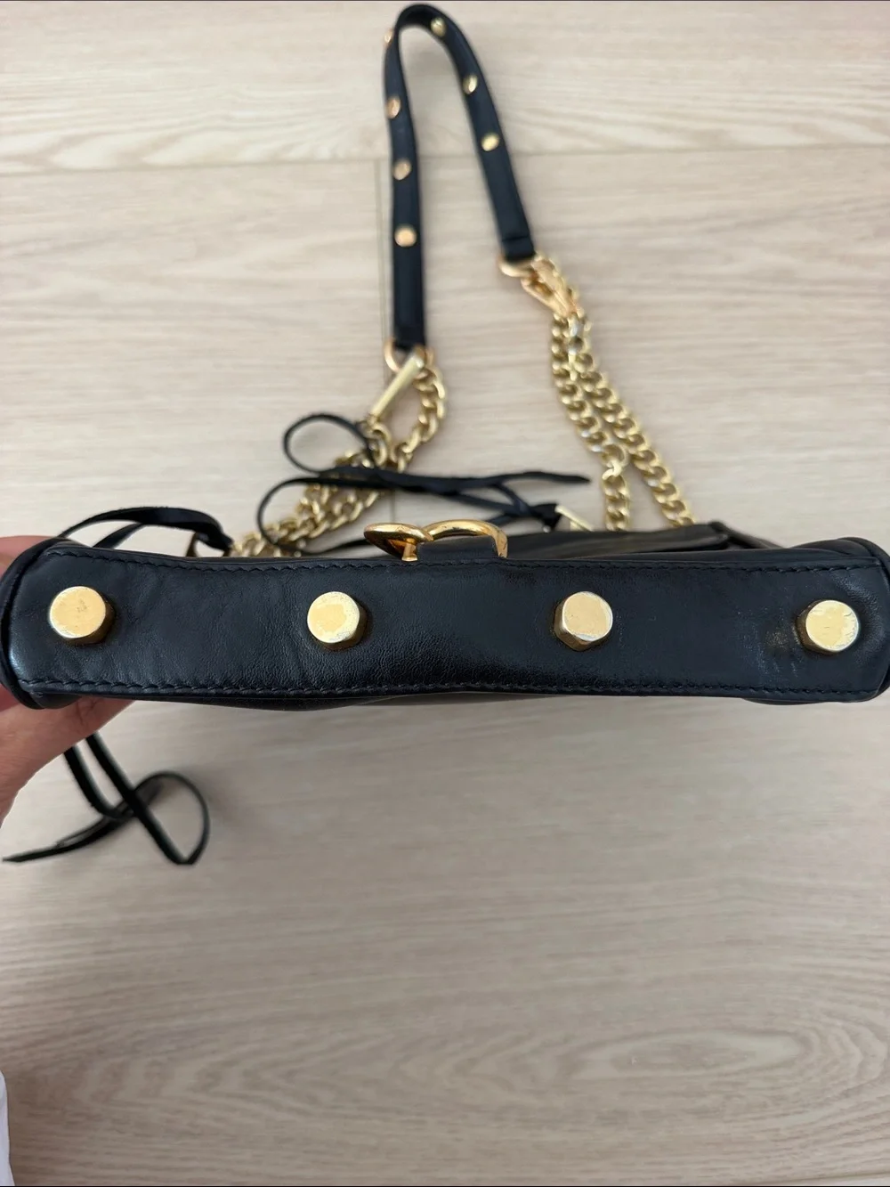 Rebecca Minkoff Mini Mac Black Leather Shoulder Bag with Gold Chain